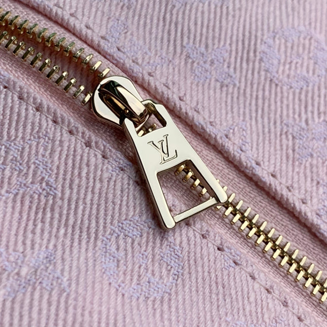 COSMETIC POUCH 27 IN PINK MONOGRAM DENIM GOLD HARDWARE