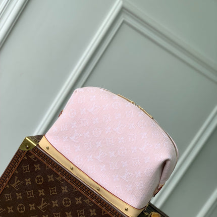 COSMETIC POUCH 27 IN PINK MONOGRAM DENIM GOLD HARDWARE