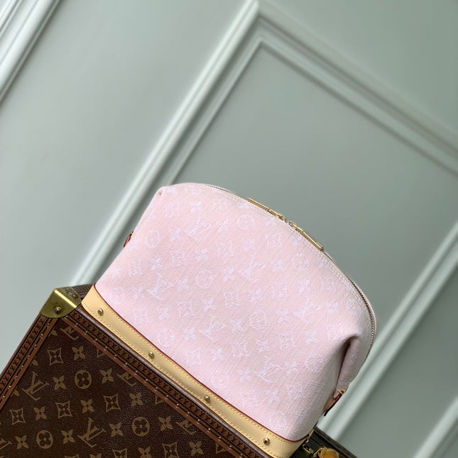 COSMETIC POUCH 27 IN PINK MONOGRAM DENIM GOLD HARDWARE