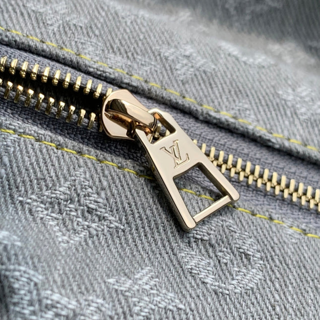COSMETIC POUCH 27 IN GREY MONOGRAM DENIM GOLD HARDWARE