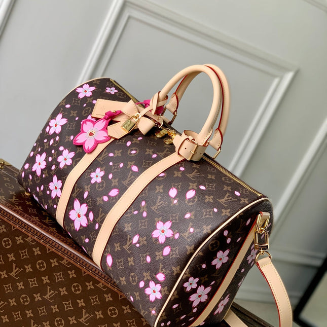 KEEPALL BANDOULIÈRE CHERRY BLOSSOM 45 IN SAKURA BROWN MONOGRAM COATED CANVAS
