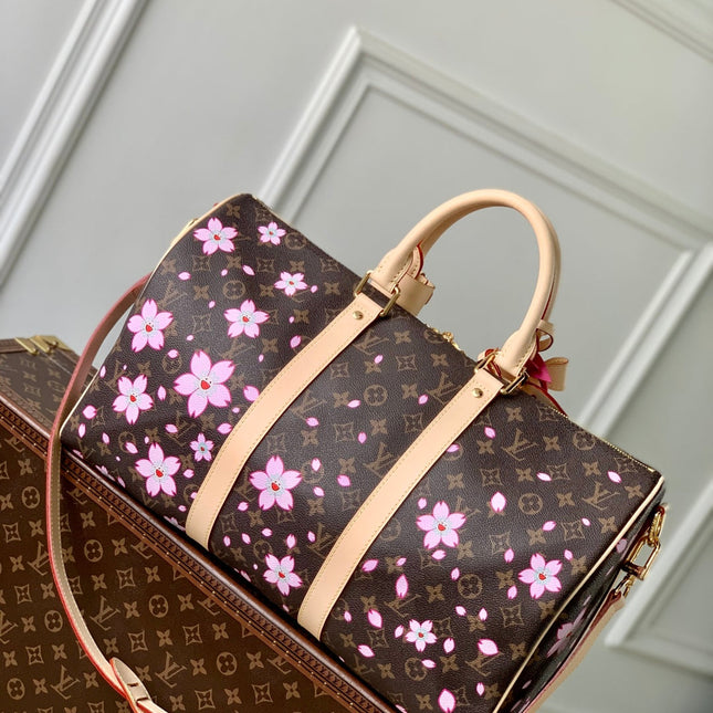 KEEPALL BANDOULIÈRE CHERRY BLOSSOM 45 IN SAKURA BROWN MONOGRAM COATED CANVAS