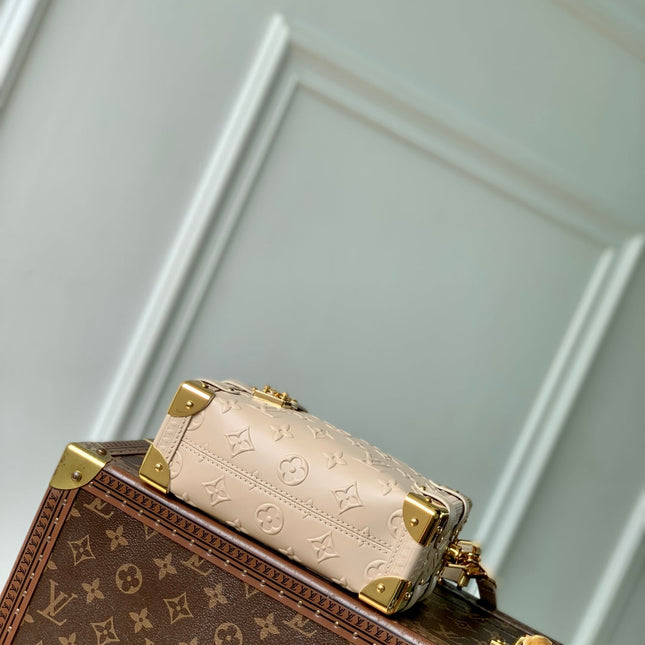 SIDE TRUNK 19 IN BEIGE MONOGRAM BOLD CALFSKIN GOLD HARDWARE