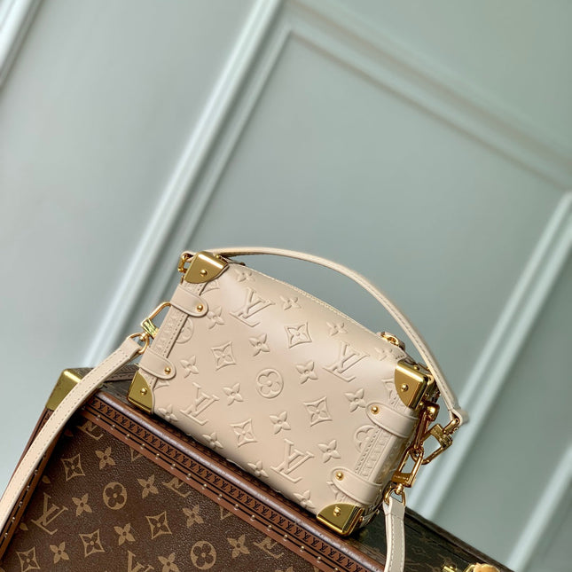 SIDE TRUNK 19 IN BEIGE MONOGRAM BOLD CALFSKIN GOLD HARDWARE