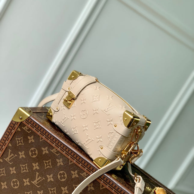 SIDE TRUNK 19 IN BEIGE MONOGRAM BOLD CALFSKIN GOLD HARDWARE