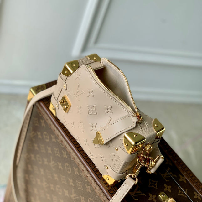 SIDE TRUNK 19 IN BEIGE MONOGRAM BOLD CALFSKIN GOLD HARDWARE