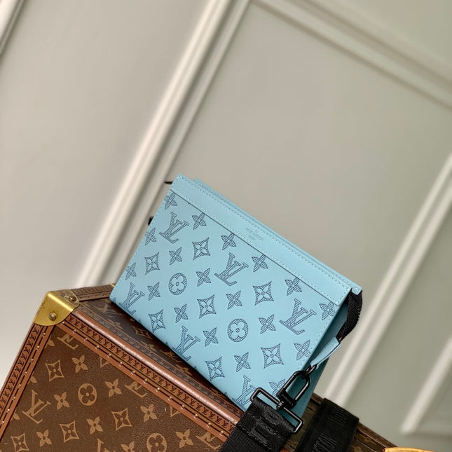 GASTON WEARABLE WALLET 22 IN SKY BLUE MONOGRAM SHADOW CALFSKIN EMBOSSED LOGO