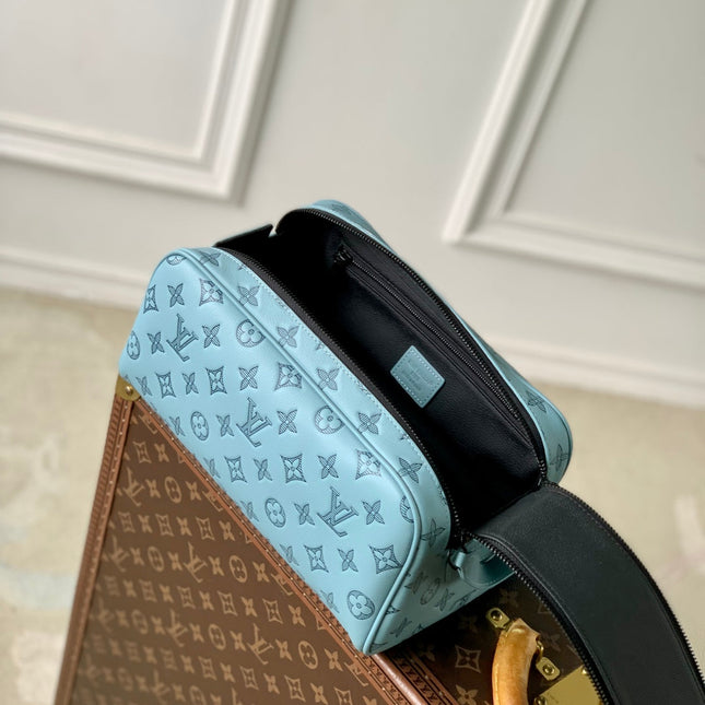 DOPP KIT 28 IN SKY BLUE MONOGRAM SHADOW CALFSKIN EMBOSSED LOGO