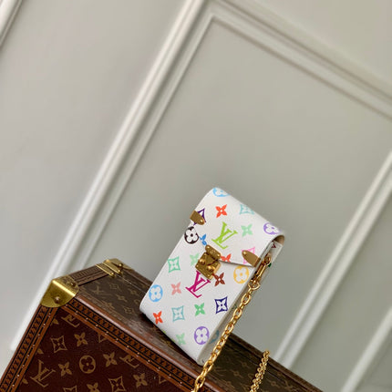 PHONE POUCH 17.5 IN WHITE MULTICOLORED MONOGRAM COATED CANVAS