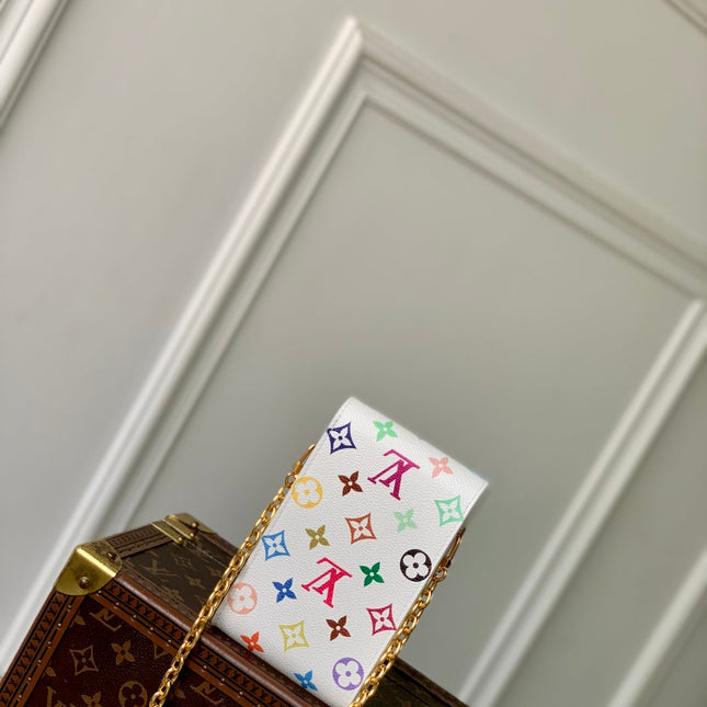PHONE POUCH 17.5 IN WHITE MULTICOLORED MONOGRAM COATED CANVAS
