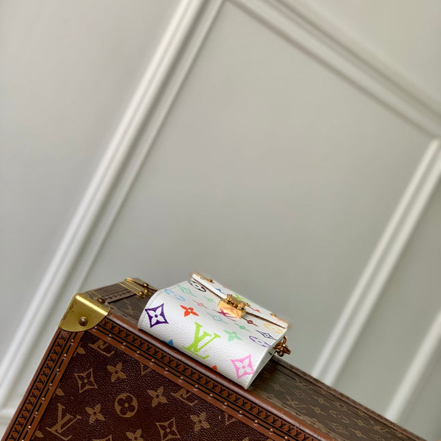 PHONE POUCH 17.5 IN WHITE MULTICOLORED MONOGRAM COATED CANVAS