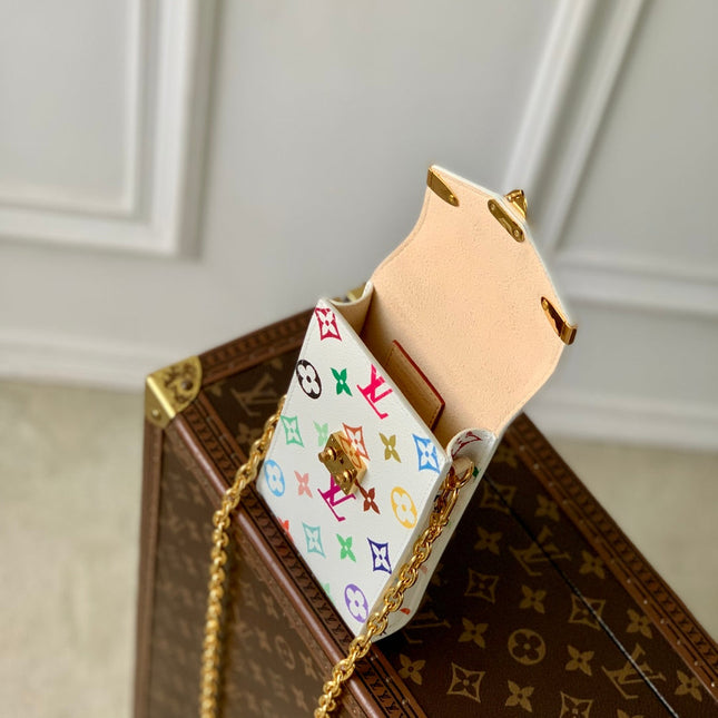 PHONE POUCH 17.5 IN WHITE MULTICOLORED MONOGRAM COATED CANVAS