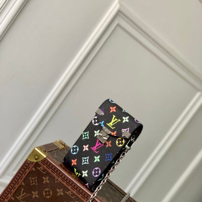 PHONE POUCH 17.5 IN BLACK MULTICOLORED MONOGRAM COATED CANVAS