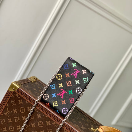 PHONE POUCH 17.5 IN BLACK MULTICOLORED MONOGRAM COATED CANVAS