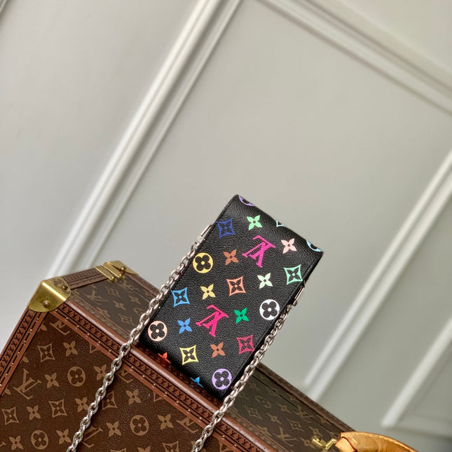 PHONE POUCH 17.5 IN BLACK MULTICOLORED MONOGRAM COATED CANVAS
