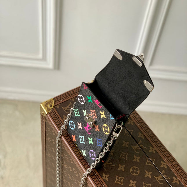 PHONE POUCH 17.5 IN BLACK MULTICOLORED MONOGRAM COATED CANVAS
