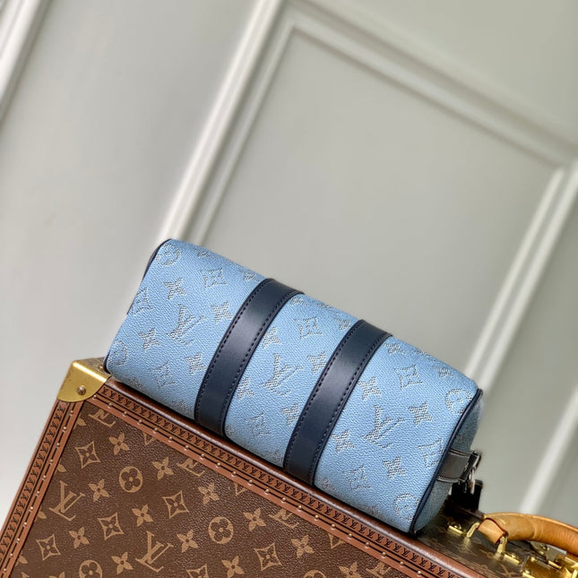 KEEPALL BANDOULIÈRE 25 INSKY BLUE MONOGRAM HERITAGE CANVAS DARK BLUE CALFSKIN