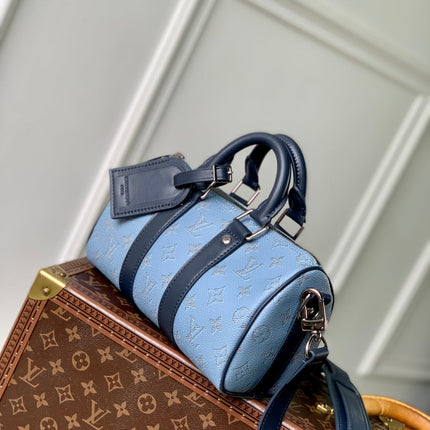 KEEPALL BANDOULIÈRE 25 INSKY BLUE MONOGRAM HERITAGE CANVAS DARK BLUE CALFSKIN