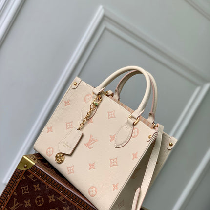 ONTHEGO 25 IN CREAM MONOGRAM EMPREINTE CALFSKIN EMBOSSED LOGO
