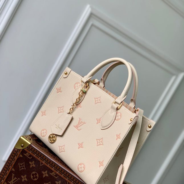 ONTHEGO 25 IN CREAM MONOGRAM EMPREINTE CALFSKIN EMBOSSED LOGO
