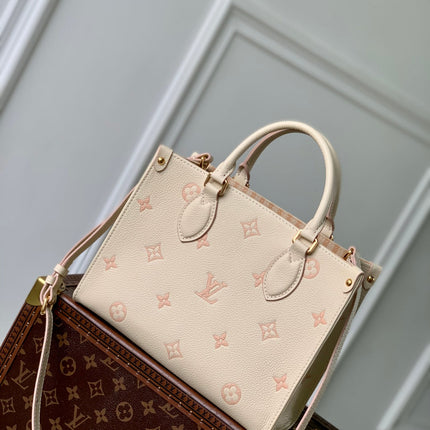 ONTHEGO 25 IN CREAM MONOGRAM EMPREINTE CALFSKIN EMBOSSED LOGO