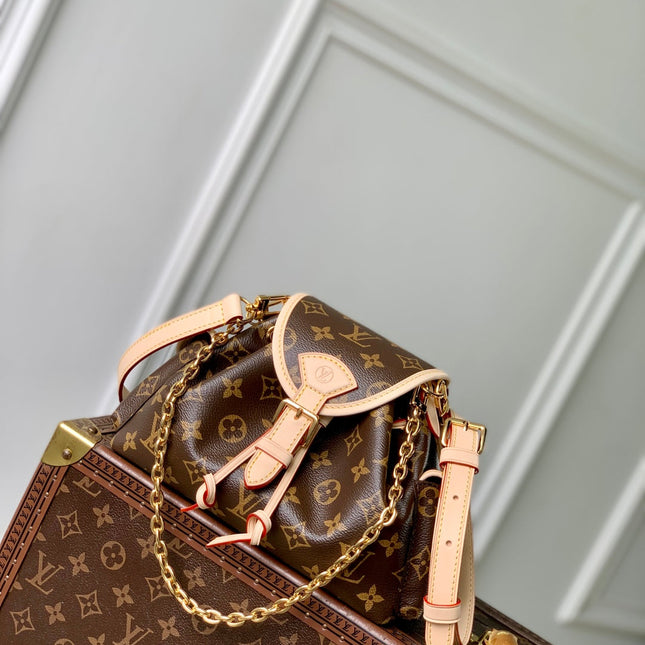MONTSOURIS BACKPACK MINI 27 IN BROWN MONOGRAM COATED CANVAS AND CALFSKIN