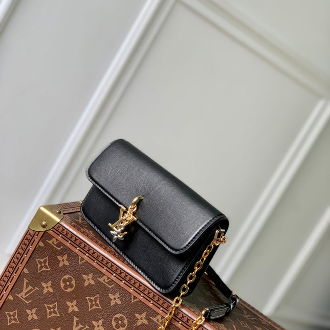 WALLET ON CHAIN BLOOM 20 IN BLACK CALFSKIN