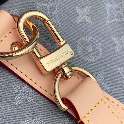 KEEPALL BANDOULIÈRE 45 IN GREY MONOGRAM DENIM LIGHT BROWN CALFSKIN