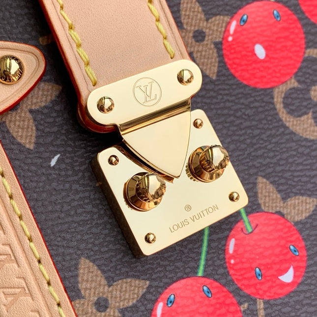 SIDE TRUNK MM LV x TM IN BROWN MONOGRAM CANVAS CHERRY PRINTED