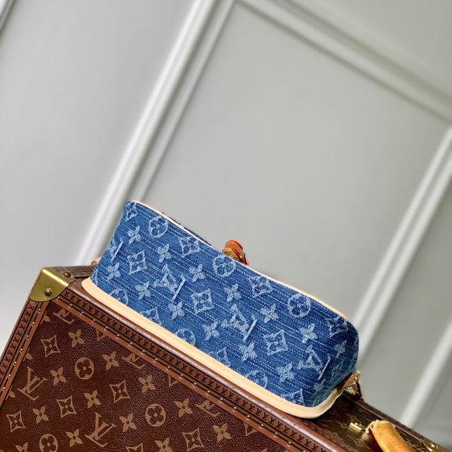DIANE 24 IN DENIM BLUE MONOGRAM COWHIDE LEATHER TRIM