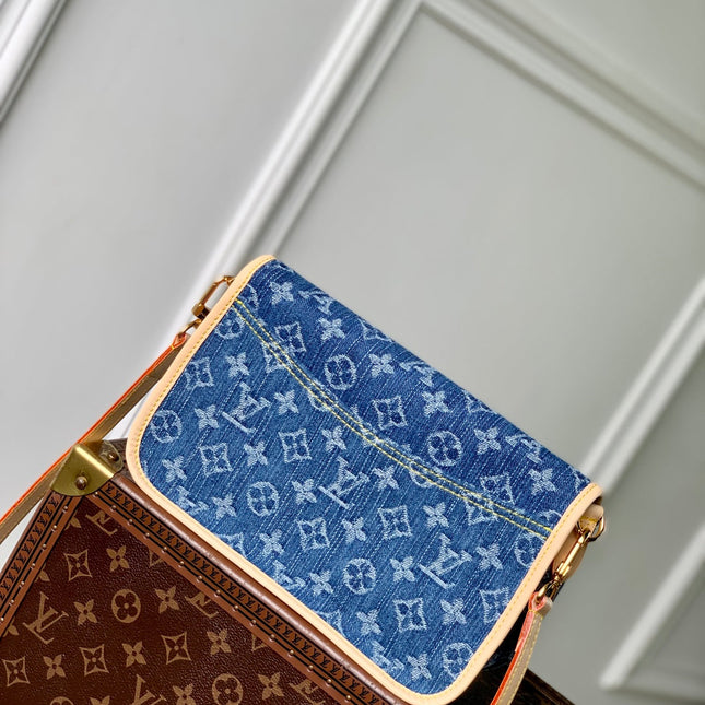 DIANE 24 IN DENIM BLUE MONOGRAM COWHIDE LEATHER TRIM