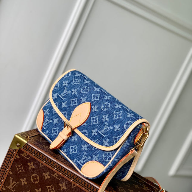 DIANE 24 IN DENIM BLUE MONOGRAM COWHIDE LEATHER TRIM