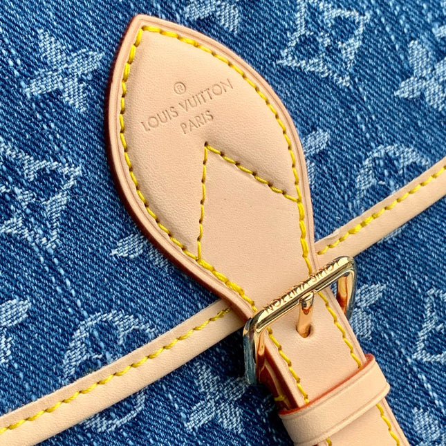 DIANE 24 IN DENIM BLUE MONOGRAM COWHIDE LEATHER TRIM