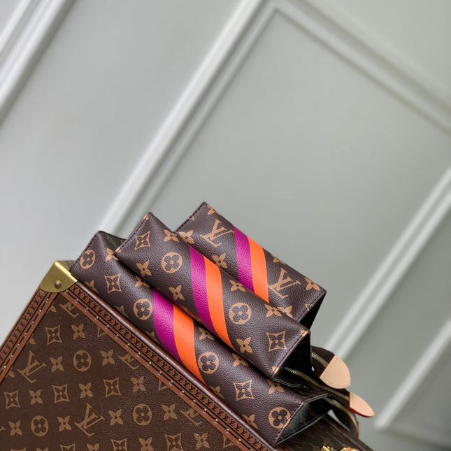 RIO TOILET POUCH 25 IN BROWN CANVAS MONOGRAM GOLD LOCK