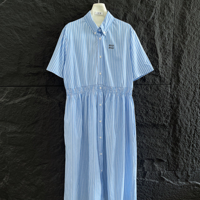 STRIPED SHORT-SLEEVE SHIRT DRESS IN COTTON 265843
