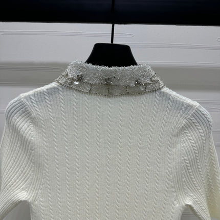 MIU 25S SHORT SLEEVE BEADED COLLAR SHIRT 264247