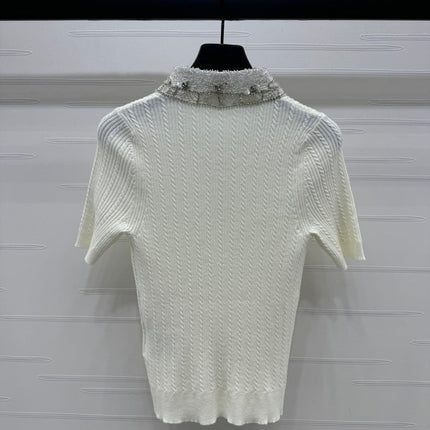 MIU 25S SHORT SLEEVE BEADED COLLAR SHIRT 264247