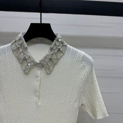 MIU 25S SHORT SLEEVE BEADED COLLAR SHIRT 264247