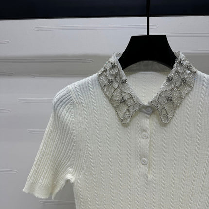 MIU 25S SHORT SLEEVE BEADED COLLAR SHIRT 264247