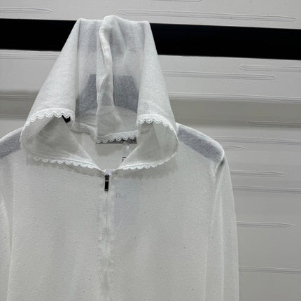 DIOR LACE-KNIT LONG-SLEEVE HOODIE WHITE 274970
