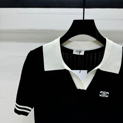 CELINE SHORT-SLEEVE KNIT TOP BLACK 274820
