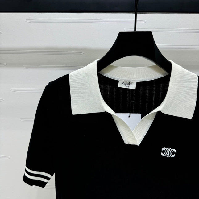 CELINE SHORT-SLEEVE KNIT TOP BLACK 274820