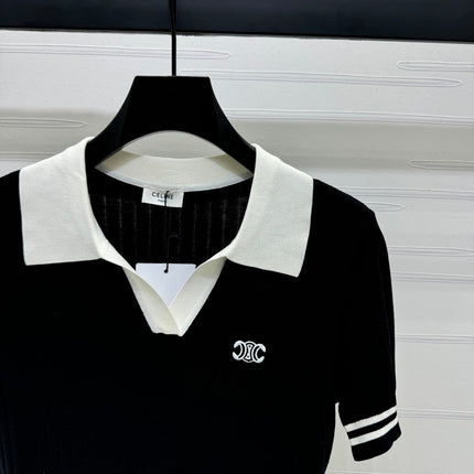CELINE SHORT-SLEEVE KNIT TOP BLACK 274820