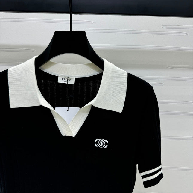 CELINE SHORT-SLEEVE KNIT TOP BLACK 274820