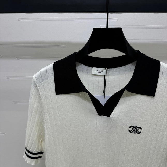 CELINE SHORT-SLEEVE KNIT TOP WHITE 274818