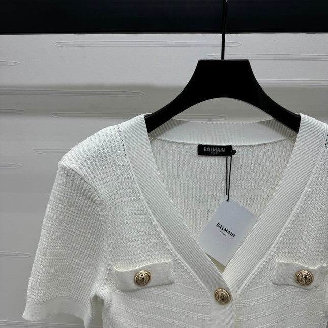BALMAIN 25S V-NECK SHORT SLEEVE CARDIGAN 264245