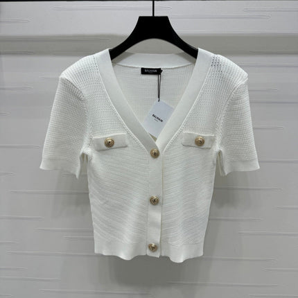 BALMAIN 25S V-NECK SHORT SLEEVE CARDIGAN 264245