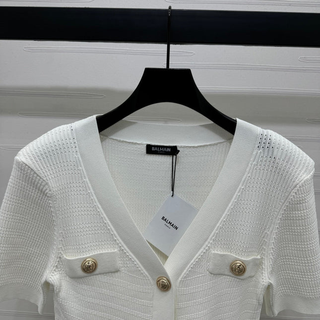 BALMAIN 25S V-NECK SHORT SLEEVE CARDIGAN 264245