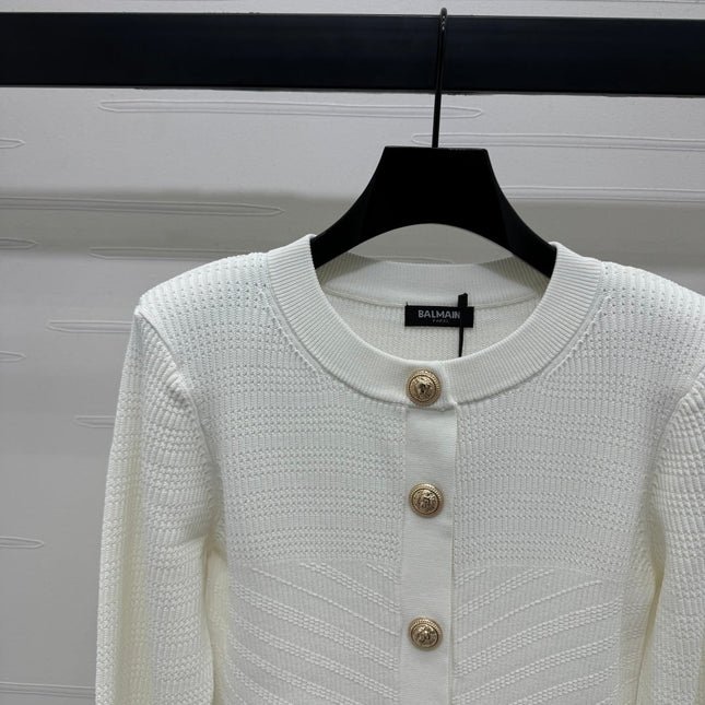 BALMAIN 25S KNITTED ROUND NECK LONG SLEEVE CARDIGAN 264243