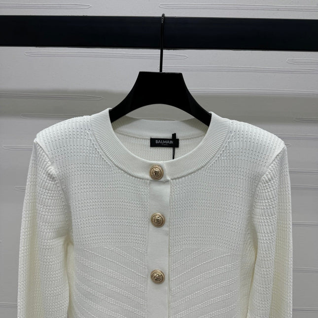 BALMAIN 25S KNITTED ROUND NECK LONG SLEEVE CARDIGAN 264243